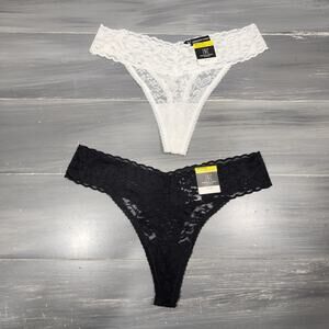 INC Lace Thong Underwear Panties 2 Pair Black‎ White Size Medium